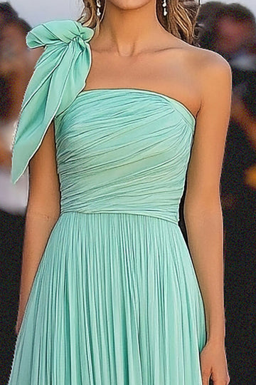 Mint A Line One Shoulder Chiffon Gala Kjole